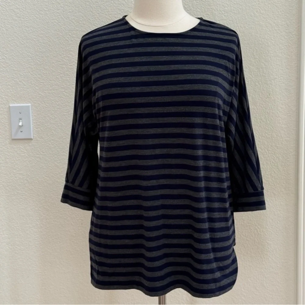 Chico's Navy and Gray Striped 3/4 Sleeve Top size 16 (Chico’s size 3)